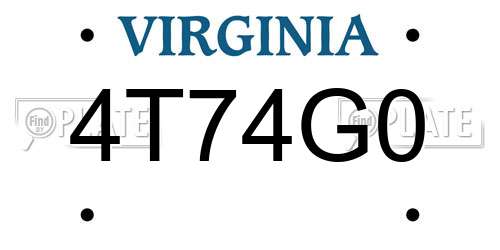 4T74G0 Virginia License Plate