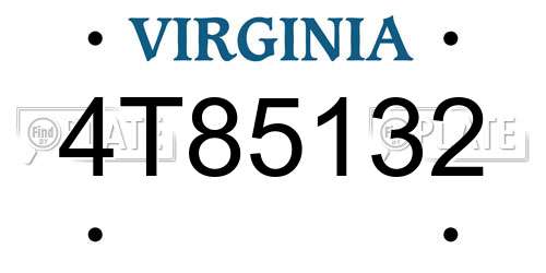 4T85132 Virginia License Plate