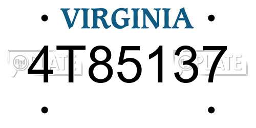 4T85137 Virginia License Plate