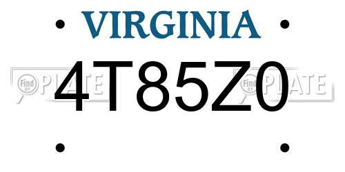 4T85Z0 Virginia License Plate
