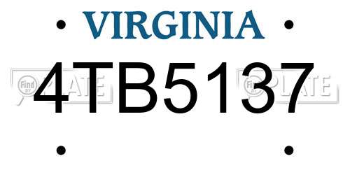 4TB5137 Virginia License Plate