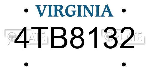 4TB8132 Virginia License Plate