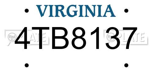 4TB8137 Virginia License Plate