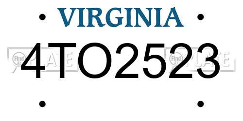 4TO2523 Virginia License Plate