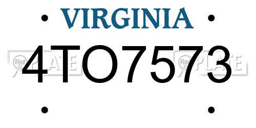 4TO7573 Virginia License Plate