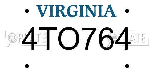 4TO764 Virginia License Plate