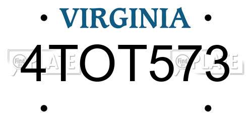 4TOT573 Virginia License Plate