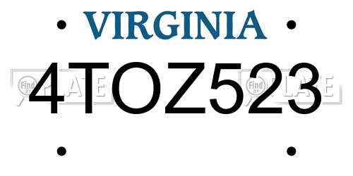 4TOZ523 Virginia License Plate