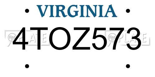 4TOZ573 Virginia License Plate