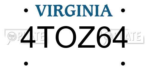 4TOZ64 Virginia License Plate