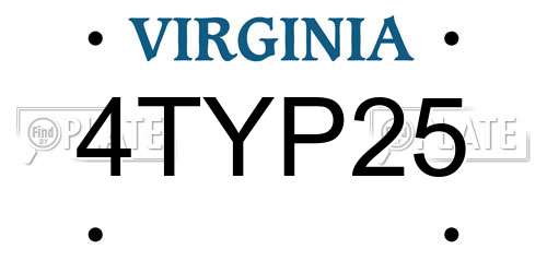 4TYP25 Virginia License Plate