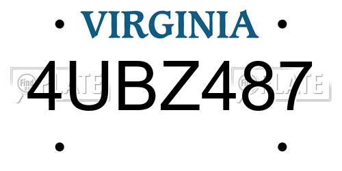 4UBZ487 Virginia License Plate