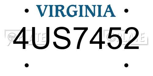 4US7452 Virginia License Plate