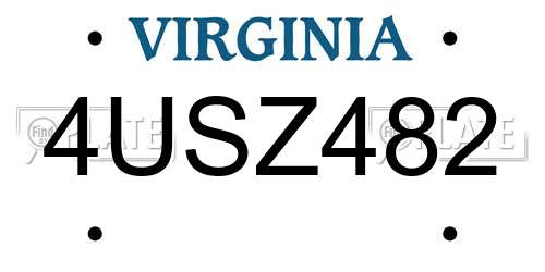4USZ482 Virginia License Plate