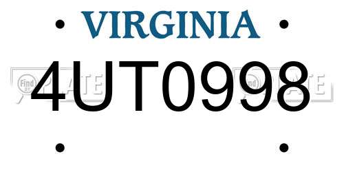 4UT0998 Virginia License Plate
