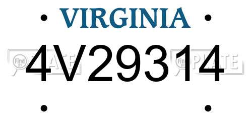 4V29314 Virginia License Plate