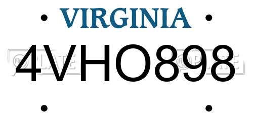 4VHO898 Virginia License Plate