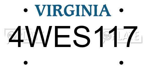 4WES117 Virginia License Plate