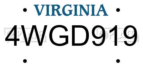 4WGD919 Virginia License Plate