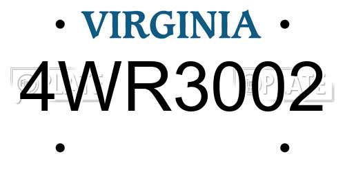4WR3002 Virginia License Plate