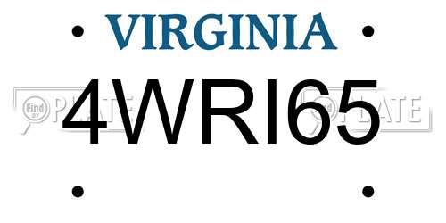 4WRI65 Virginia License Plate