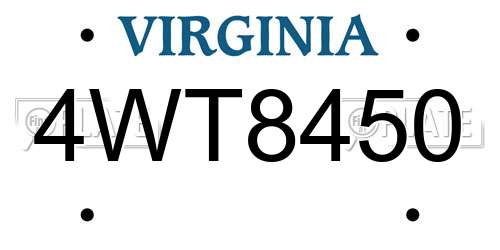 4WT8450 Virginia License Plate
