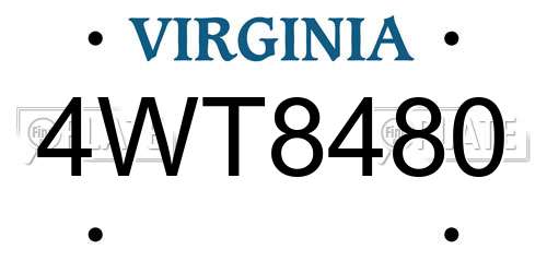4WT8480 Virginia License Plate
