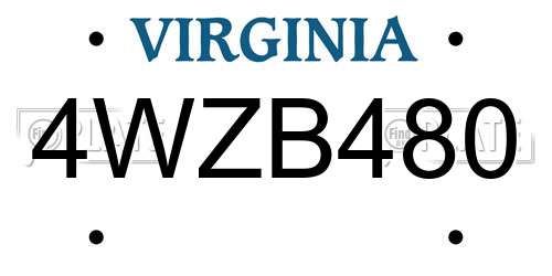 4WZB480 Virginia License Plate