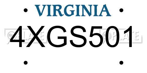 4XGS501 Virginia License Plate