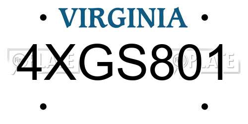 4XGS801 Virginia License Plate