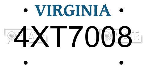 4XT7008 Virginia License Plate