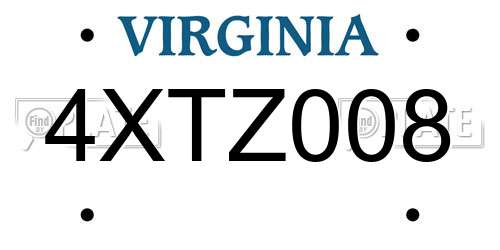 4XTZ008 Virginia License Plate
