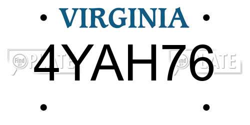 4YAH76 Virginia License Plate