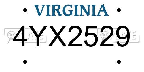 4YX2529 Virginia License Plate