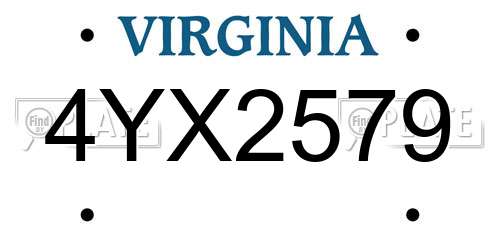 4YX2579 Virginia License Plate