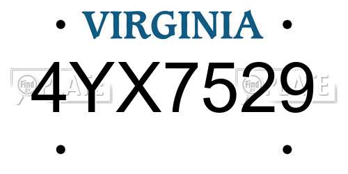 4YX7529 Virginia License Plate