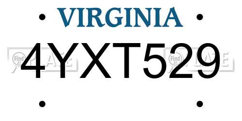 4YXT529 Virginia License Plate