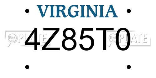 4Z85T0 Virginia License Plate