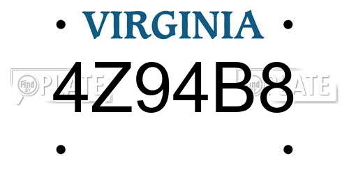 4Z94B8 Virginia License Plate