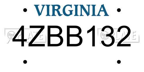 4ZBB132 Virginia License Plate