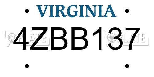 4ZBB137 Virginia License Plate