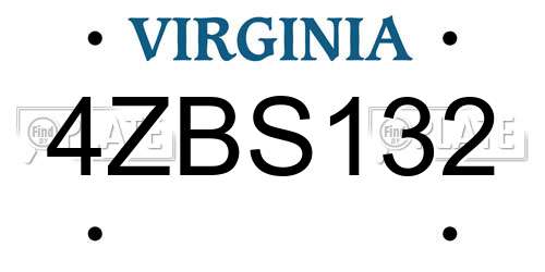 4ZBS132 Virginia License Plate