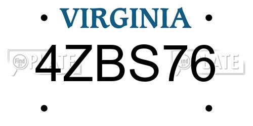 4ZBS76 Virginia License Plate