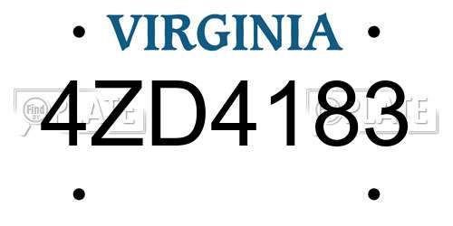 4ZD4183 Virginia License Plate