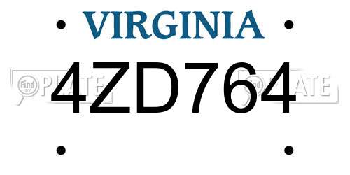 4ZD764 Virginia License Plate