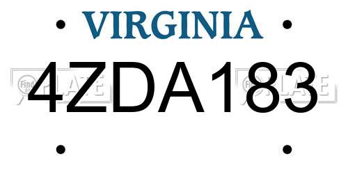 4ZDA183 Virginia License Plate
