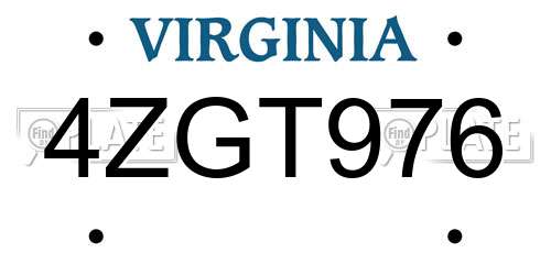 4ZGT976 Virginia License Plate