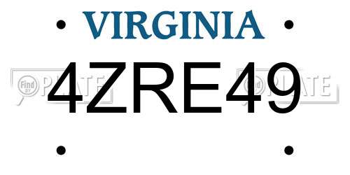 4ZRE49 Virginia License Plate