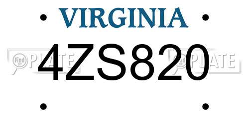 4ZS820 Virginia License Plate