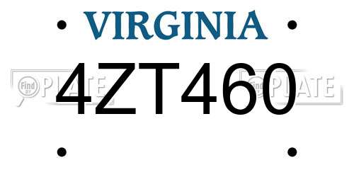 4ZT460 Virginia License Plate